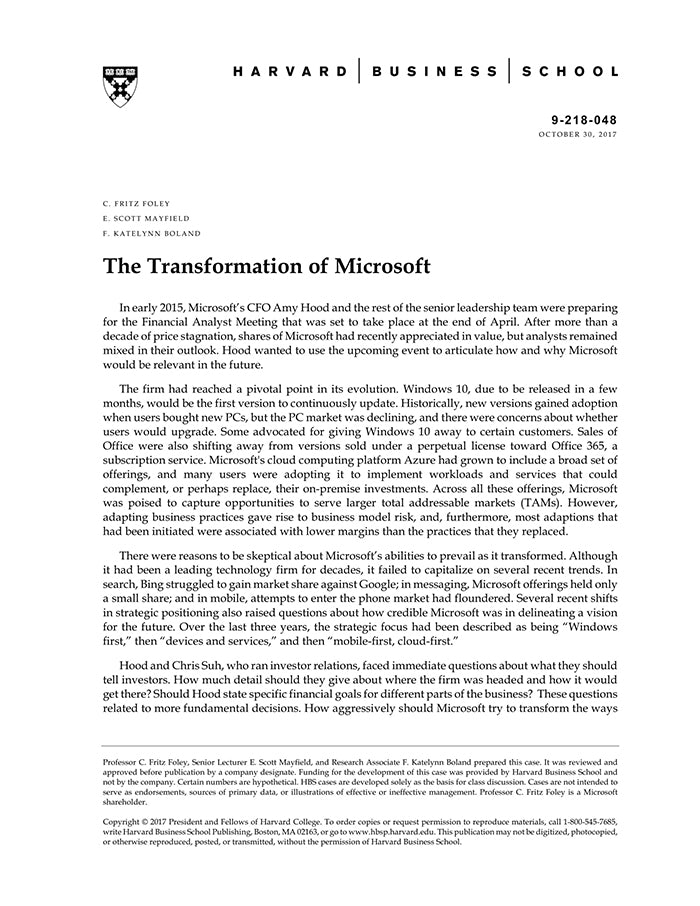 The Transformation of Microsoft Harvard Business School Publishing