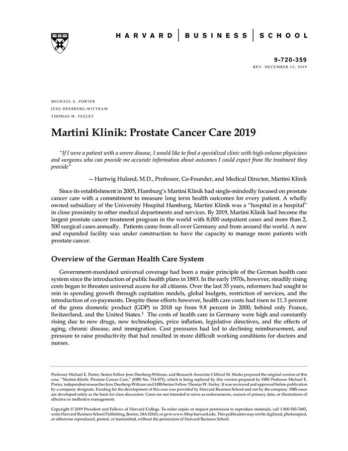 Martini Klinik Prostate Cancer Care 2019 Harvard Business School