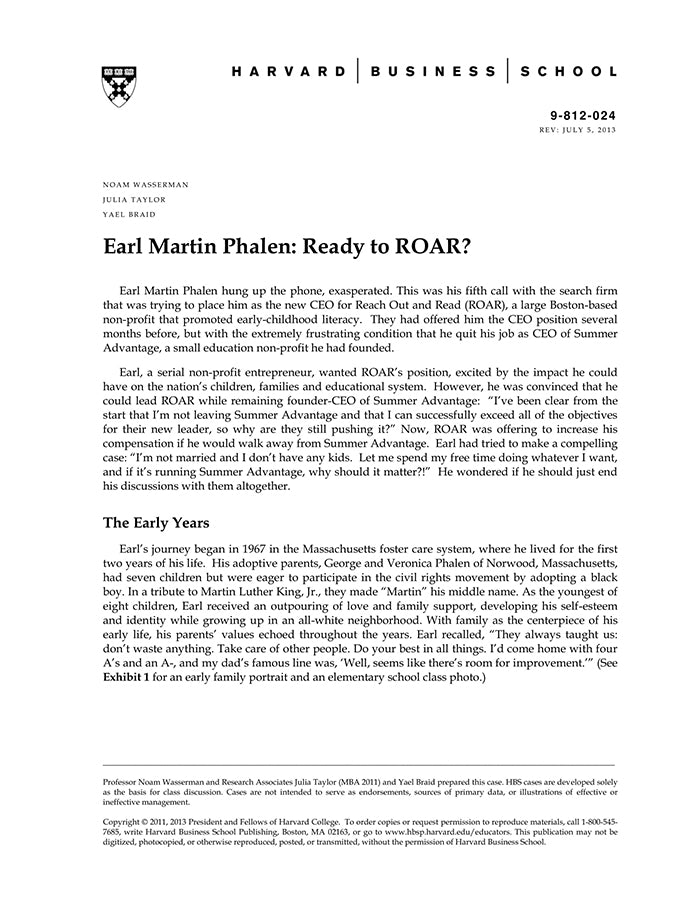 Earl Martin Phalen: Ready to ROAR? – Harvard Business School