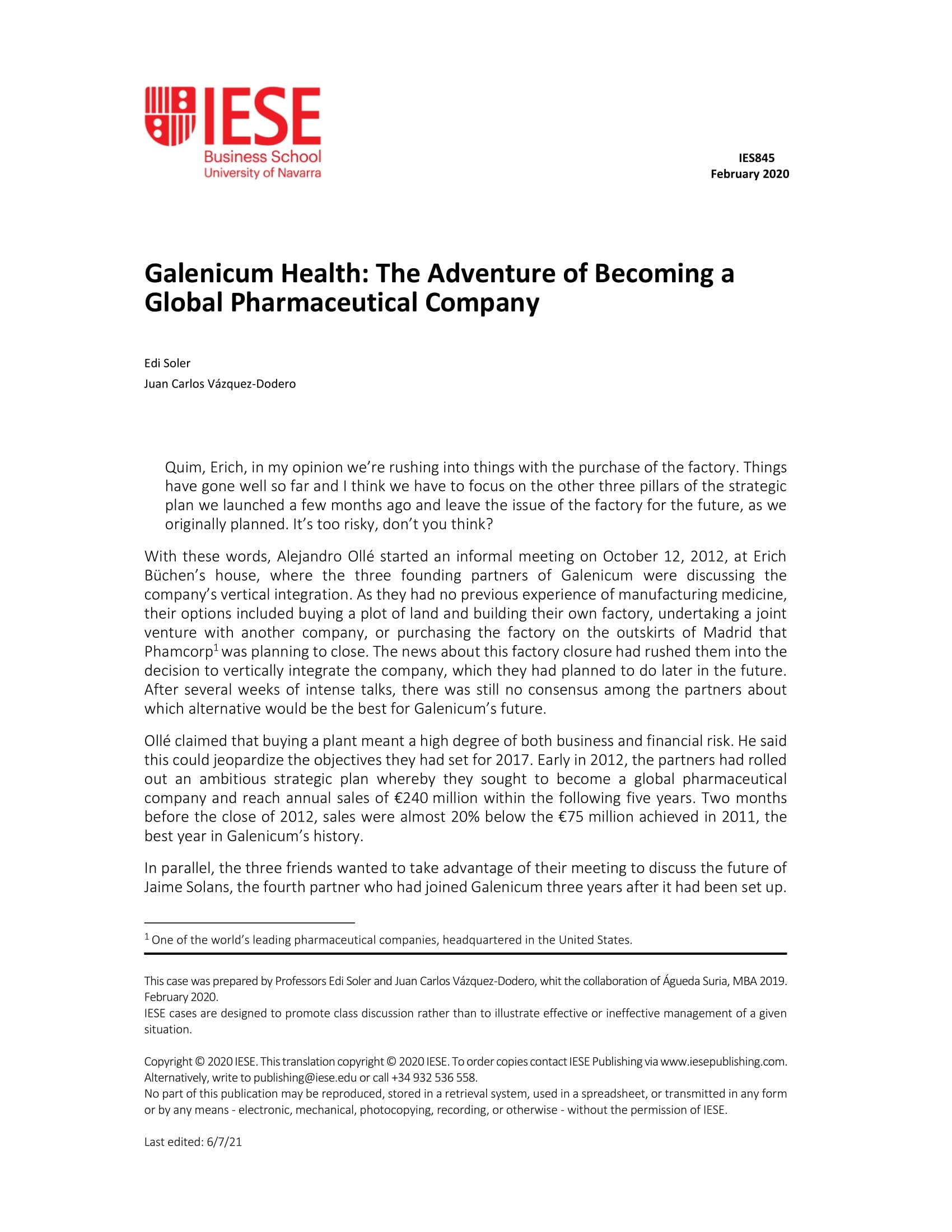 a　Global　Galenicum　Co　The　Harvard　Business　of　Publishing　Health:　Becoming　–　Adventure　Pharmaceutical　School