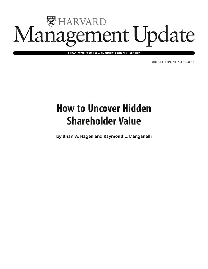 How to Uncover Hidden Shareholder Value – Harvard Business School ...