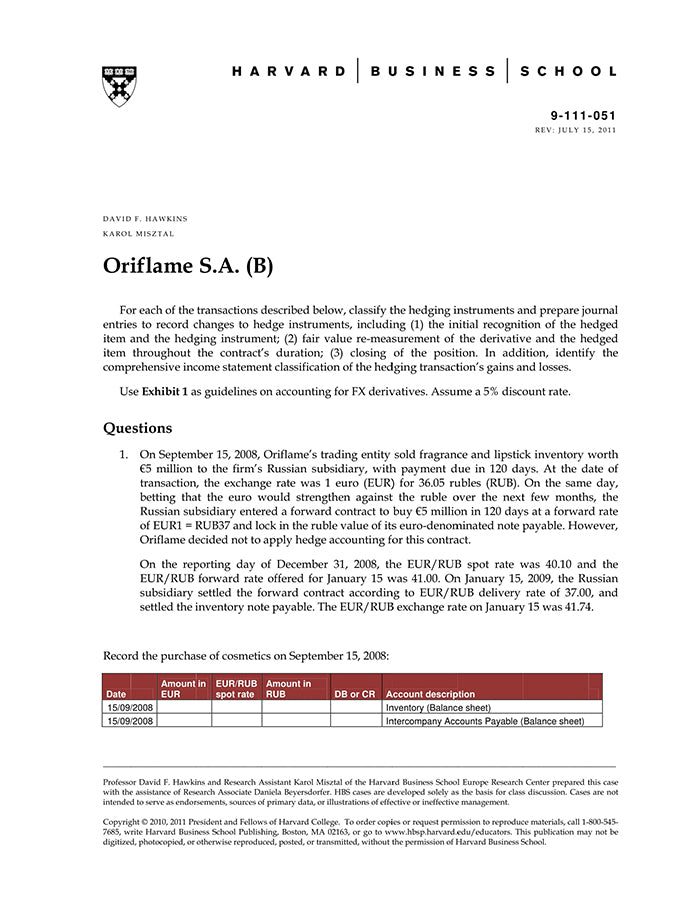 Hbsp Oriflame S.A. (B) – Harvard Business School Publishing