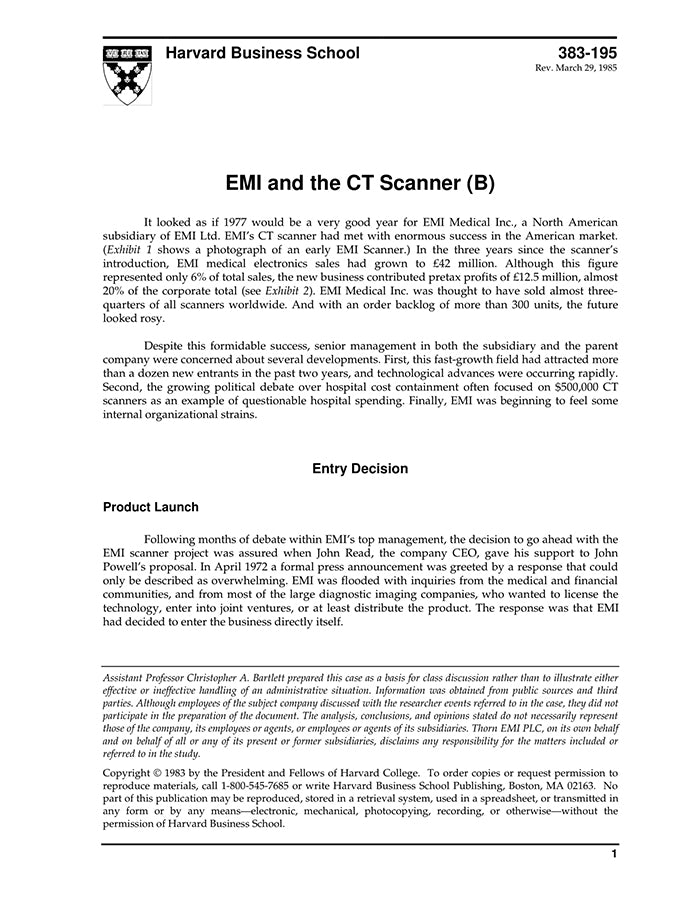 EMI and the CT Scanner (B) – Harvard Business School Publishing