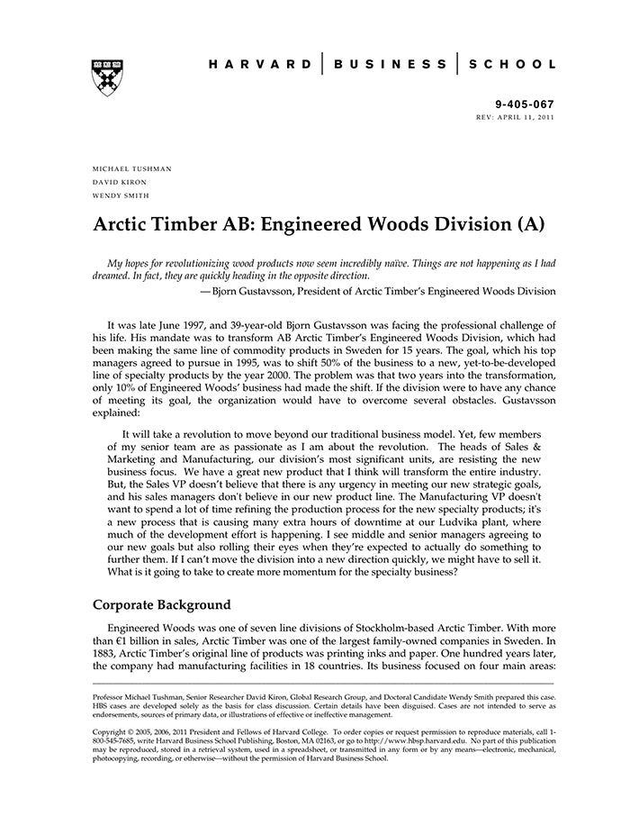 Arctic Timber AB: Engineered Woods Division (A) – Harvard Business ...