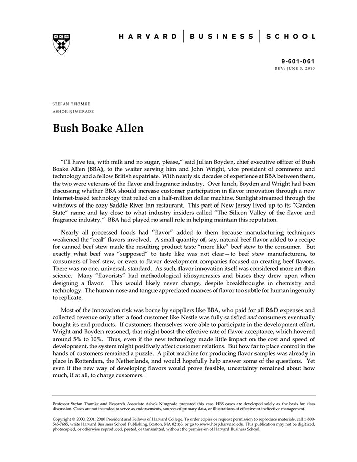 Bush Boake Allen Harvard Business School Publishing