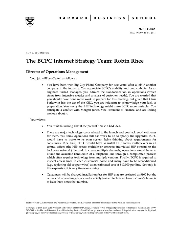 The BCPC Internet Strategy Team: Robin Rhee – Harvard Business School ...