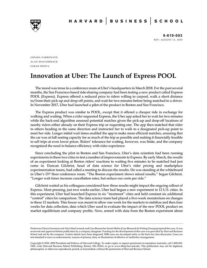 Innovation At Uber: The Launch Of Express POOL – Harvard Business ...