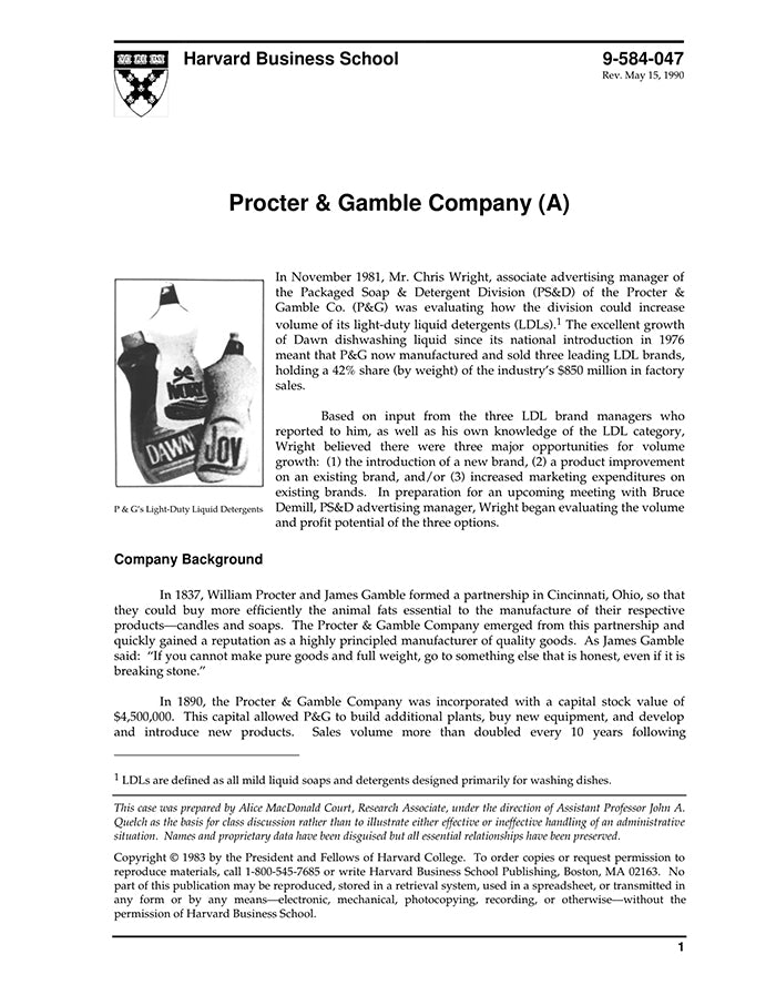 Procter & Gamble Co. (A) – Harvard Business School Publishing