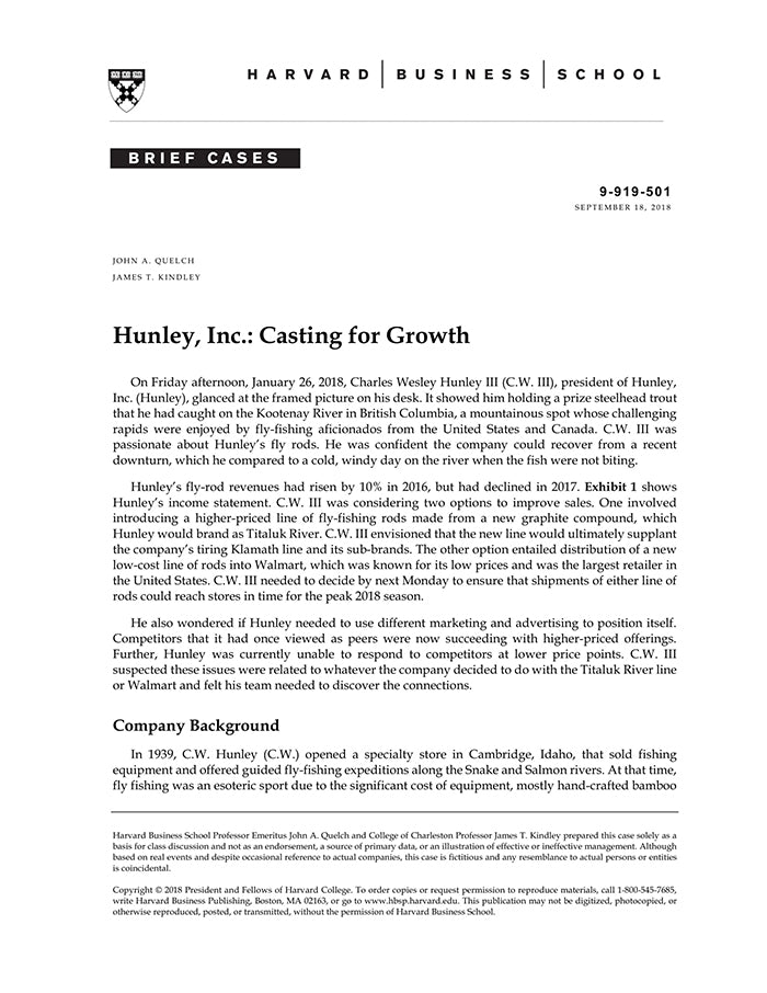 Hbsp Hunley, Inc.: Casting for Growth – Harvard Business School Publishing