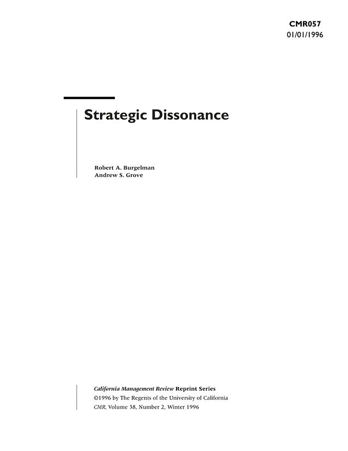 Strategic Dissonance Harvard Business School Publishing