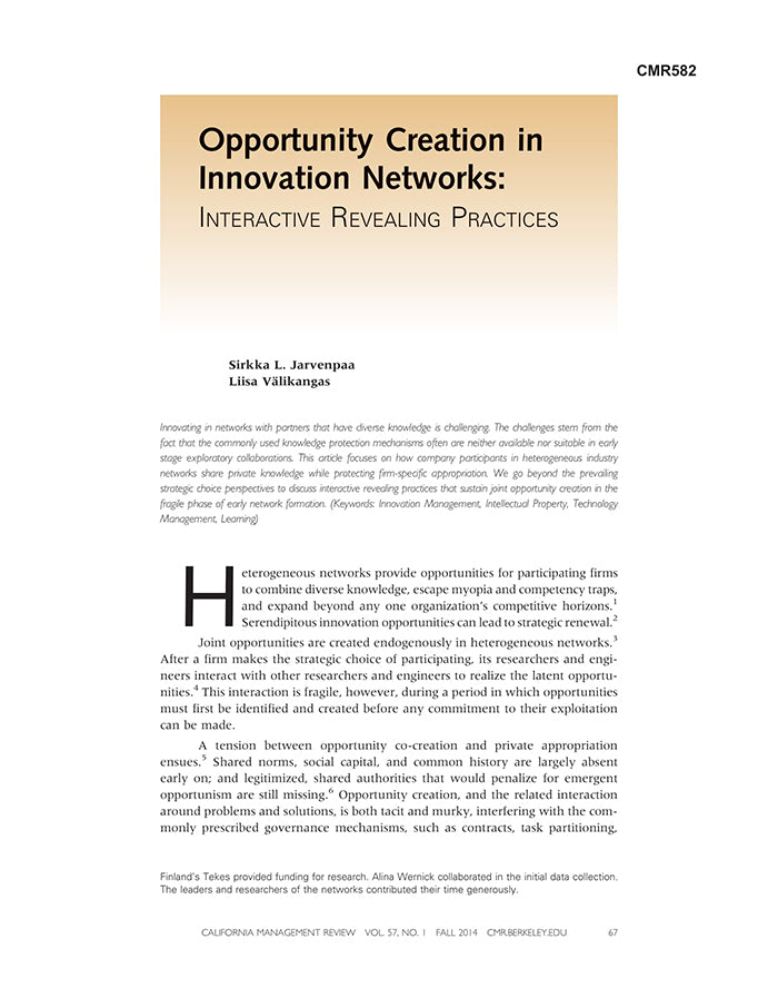 Opportunity Creation In Innovation Networks: Interactive Revealing Pra ...