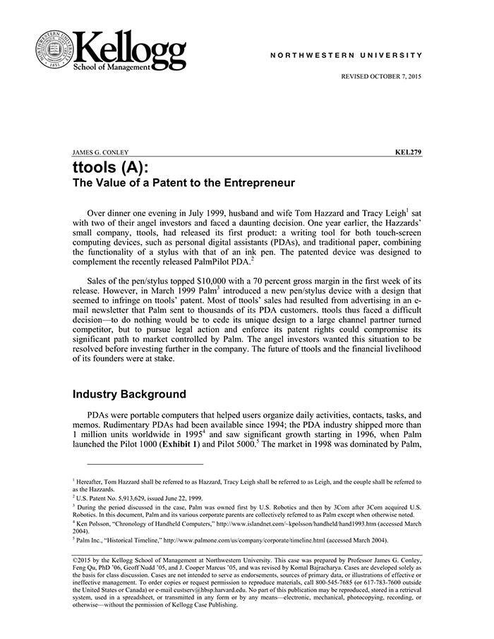 ttools (A): The Value of a Patent to the Entrepreneur – Harvard ...