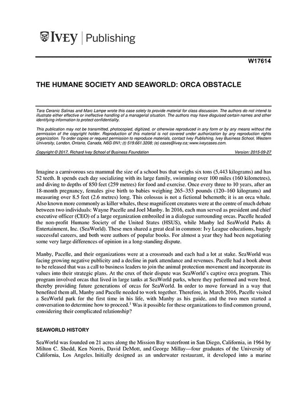 The Humane Society and SeaWorld Orca Obstacle Harvard Business School Publishing