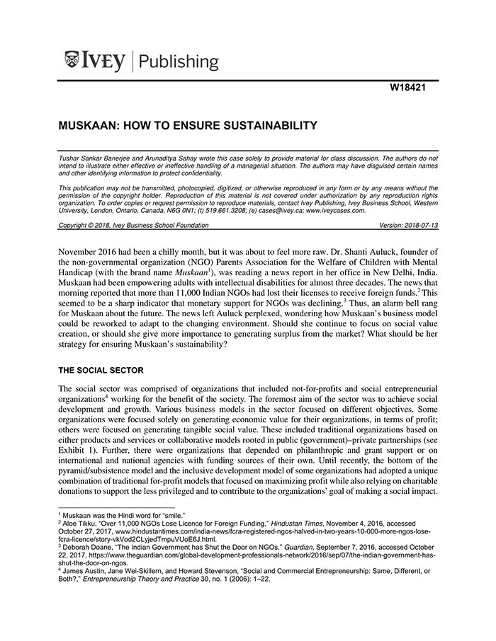 Muskaan How To Ensure Sustainability Harvard Business School Publishing Muskaan How To Ensure Sustainability Harvard Business School Publishing
