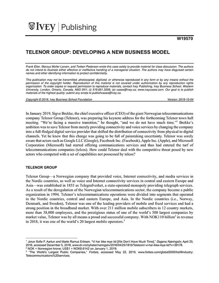 Telenor Group: Developing A New Business Model – Harvard Business ...