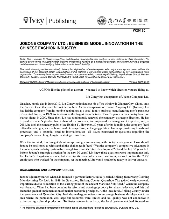 Joeone Company Ltd.: Business Model Innovation In The Chinese Fashion ...