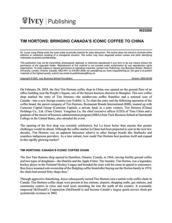 tim hortons bringing canada iconic coffee to china case study